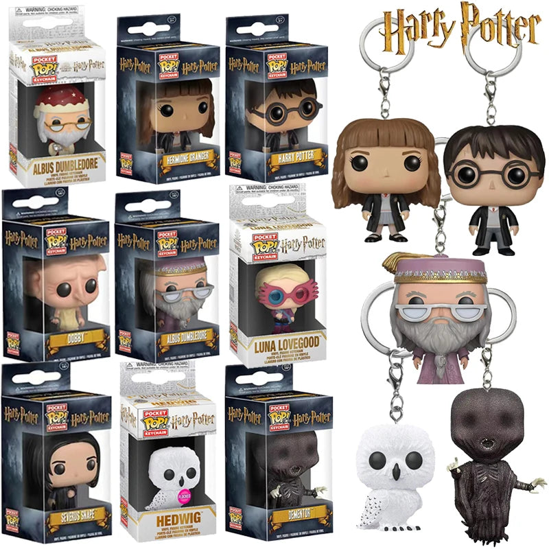 Funko Keychain Toy Harried Potter Series Ginny Ron Hedwig Snape Luna Fawkes Demendore Luna Pocket Pop Action Figure Toys Gifts