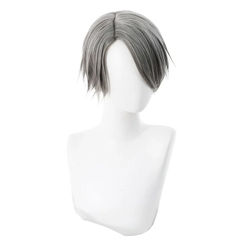 Game Identity V Cosplay Embalmer Aesop Carl Cosplay Wig Synthetic Hair Halloween Party Performance Props Wig Grey Short Hair