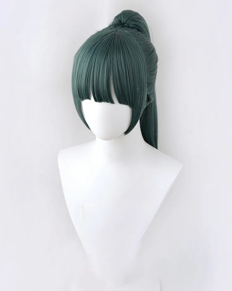 Maki Zenin Cosplay Wig Jujutsu Kaisen Cosplay High Quality 60cm Dark Green Heat Resistant Anime Cosplay Wigs + Wig Cap + Glasses