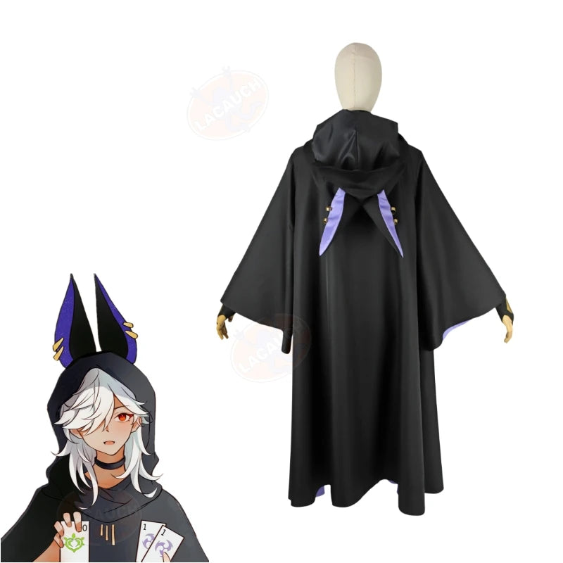 Genshin Impact Cyno Cosplay Black Cloak Hat Gloves White Wig Cosplay Anime Cosplay Halloween Costumes Carnival Party Set